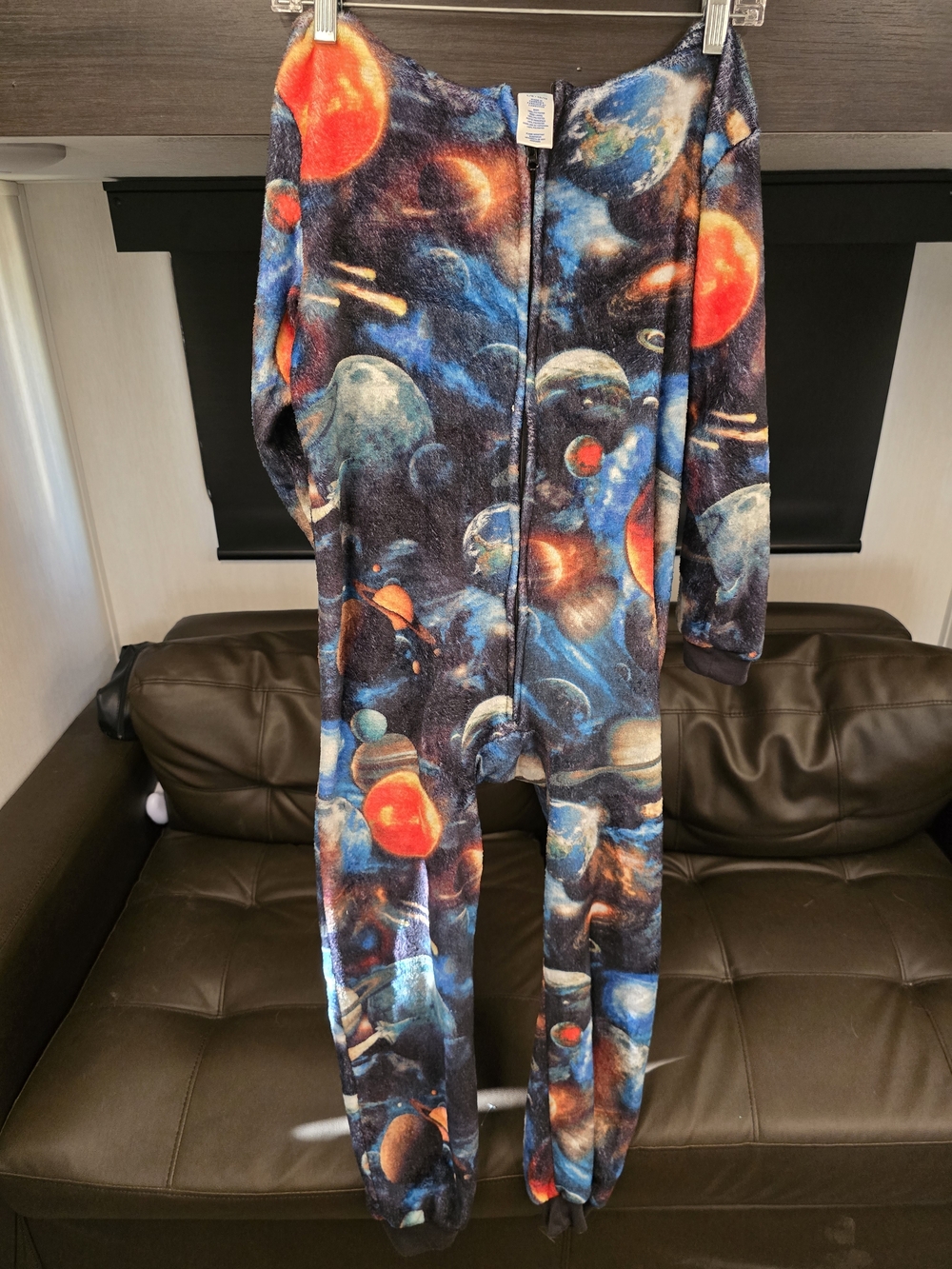 Kids Space Print Fleece One-Piece Pajamas - Cozy Blue/Black